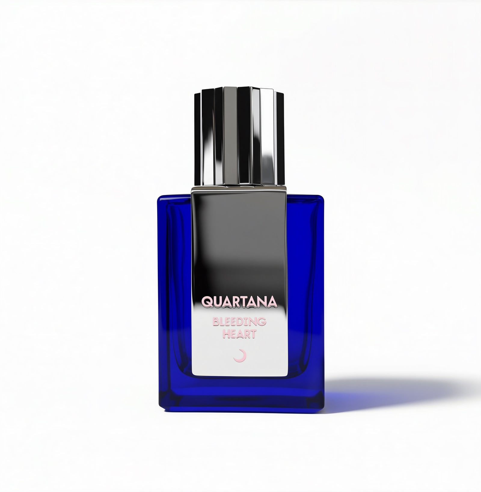 Bleeding Heart parfum bottle in cobalt-blue glass against a clean white background.
